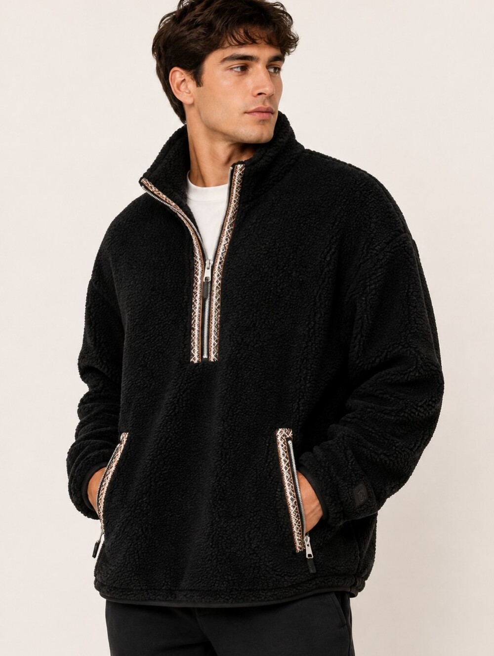 NWT UGG UGGbraid Half Zip Sherpa Fleece Pullover Black XXL Oversized